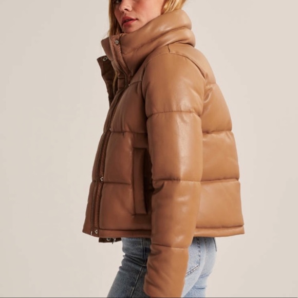 Abercrombie Vegan Leather Mini Puffer Camel Brown Sz Large SOLD OUT - Picture 5 of 13